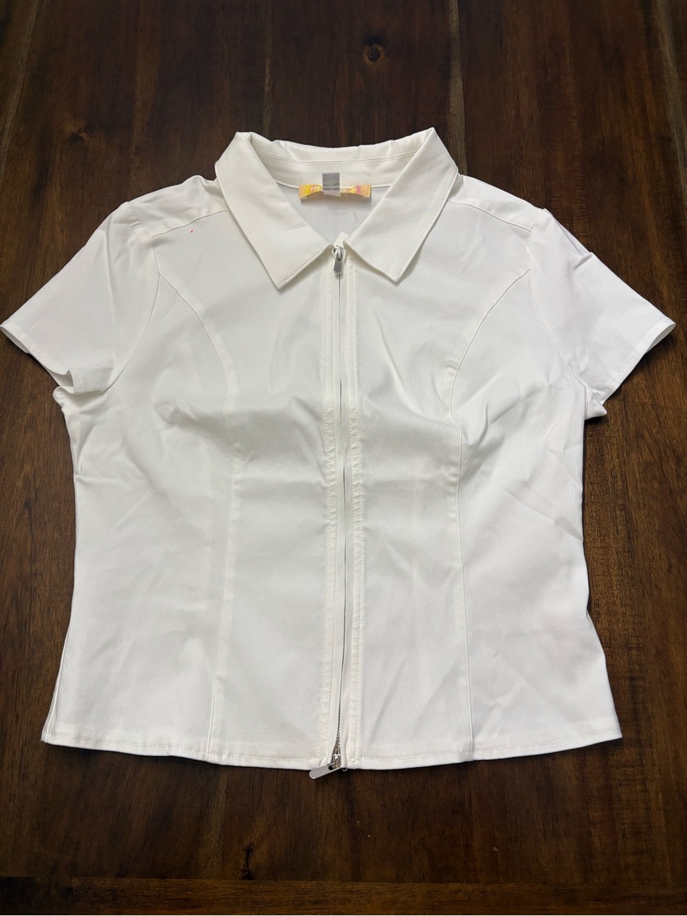 Urban Outfitters White Zip-Front Short Sleeve Polo Top